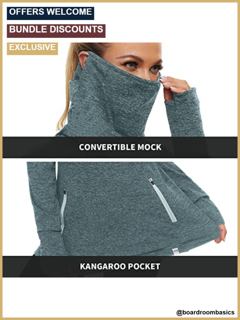 Fleece Lined Running Pullover Cowl Neck Thermal Sweatshirt Mask Thumb Holes